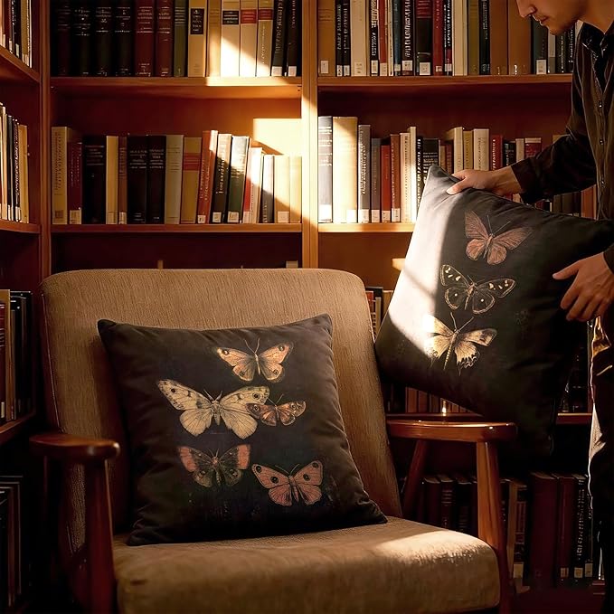 Vintage Victorian Gothic Butterfly Pillow Covers 18x18 Set of 2, Butterfly Room - Image 5