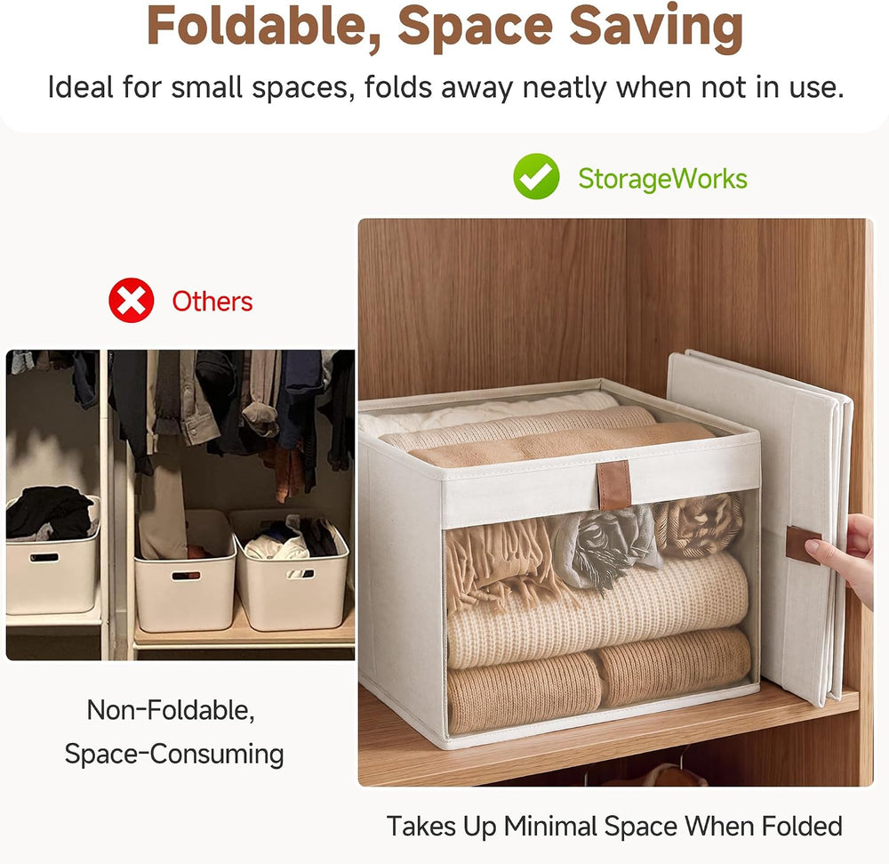 StorageWorks Closet Organizer Bins with Clear Window, Beige