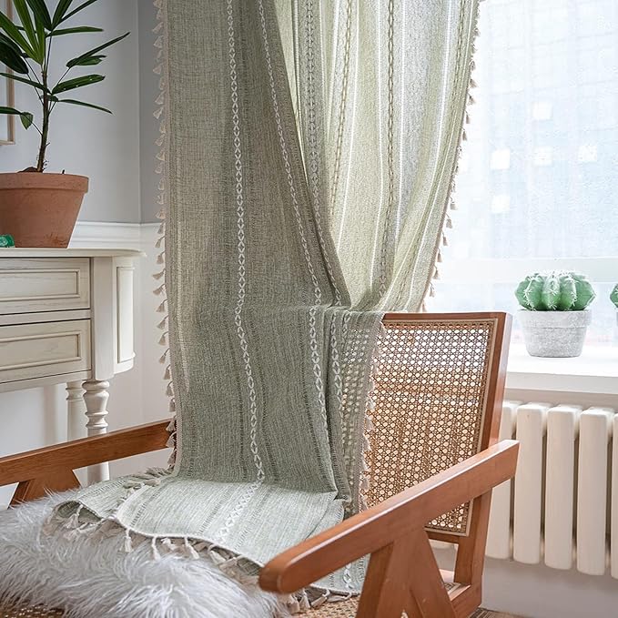 ColorBird Boho Curtains for Living Bedroom Dining Room Sage Green Farmhouse 84 - Image 4