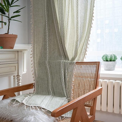 ColorBird Boho Curtains for Living Bedroom Dining Room Sage Green Farmhouse 84 - Image 4
