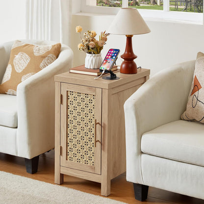 yufam rattan nightstand set of 2 with charging, front angle view