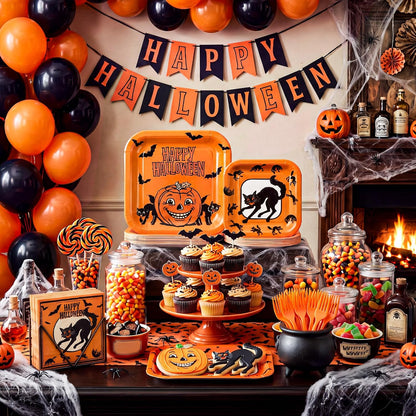 Rtteri 250 Pcs Vintage Halloween Plates and Napkins Set Serves 50