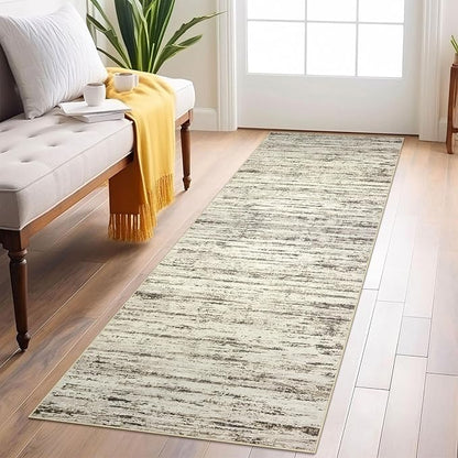 Modern Abstract Runner Rug, 2x6 Feet, Faux Wool, Machine Washable, Kid & Pet by lansny