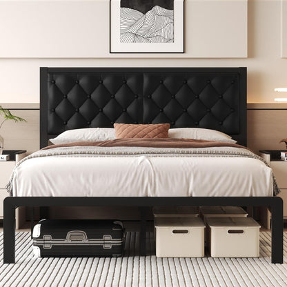 fluest queen bed frame with headboard pu leather, main product view