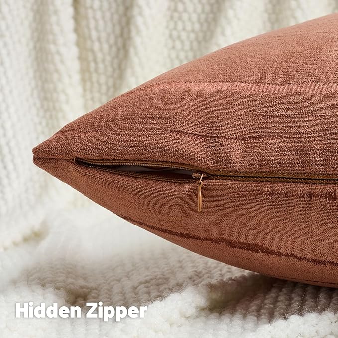HAUSSY Rust Throw Pillow Covers 20x20 Inch Set of 2, Boho Embossed Striped - Image 2