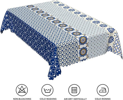 60x84inches Boho Rectangle Tablecloth Blue Floral Printed Bohemian Table Cloth - Image 6
