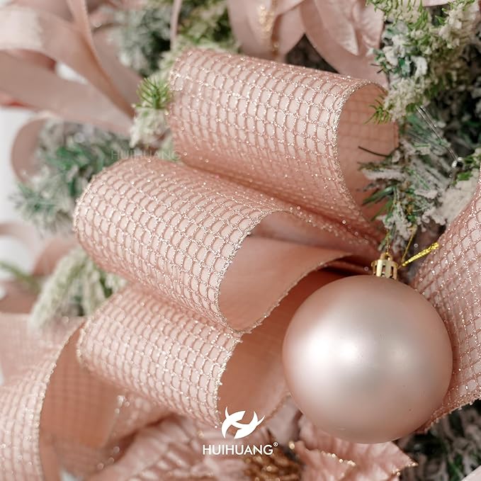 HUIHUANG Rose Gold Glitter Wired Ribbon 4 inch Square Mesh Netting Wired Ribbon - Image 3