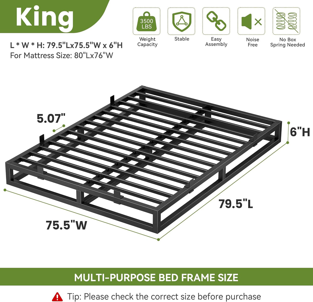 kind bed frame 6 inch,metal platform bedframe upgrade, close-up detail