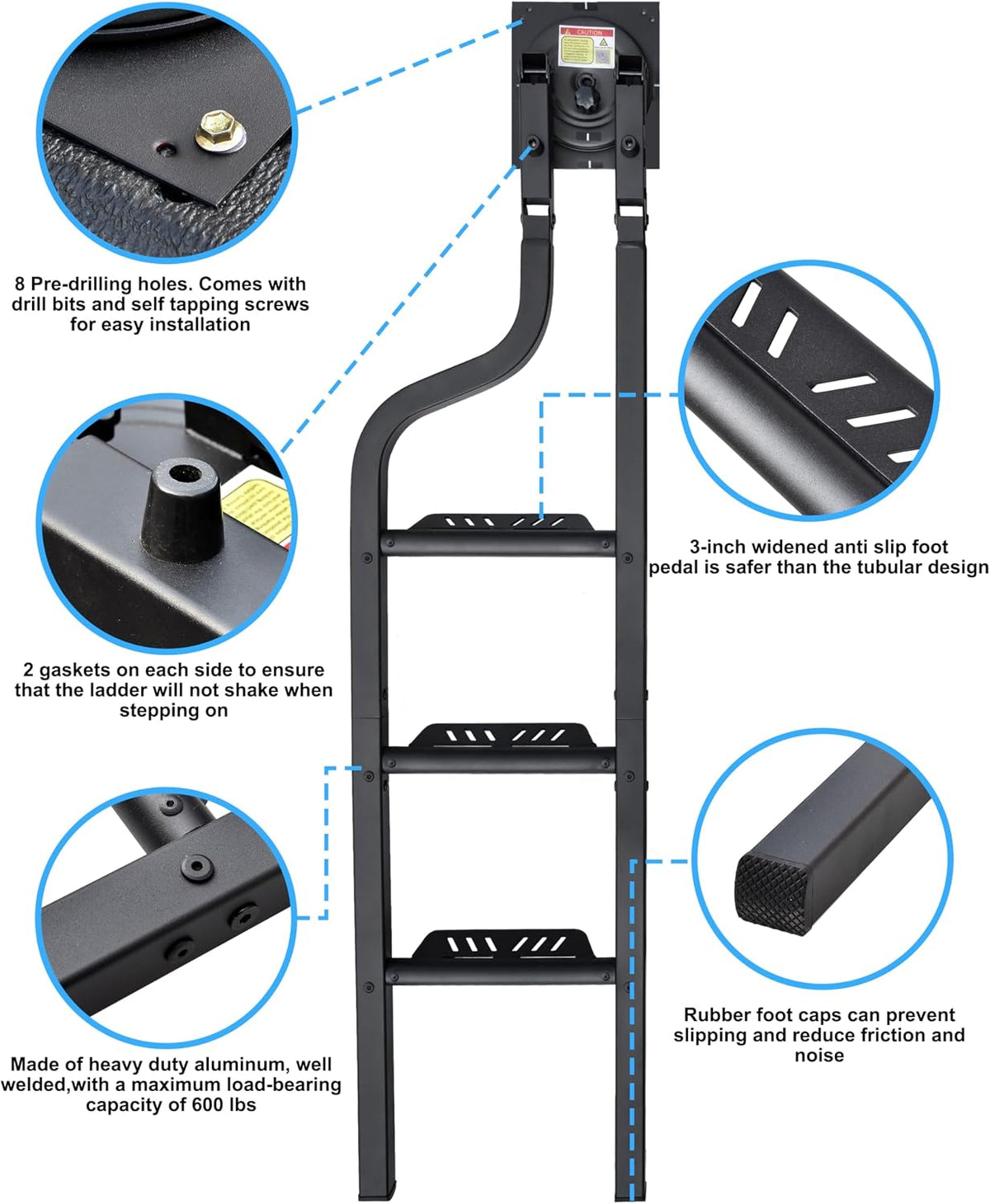 rotatable universal pickup truck tailgate ladder, 600-lb capacity, close-up detail