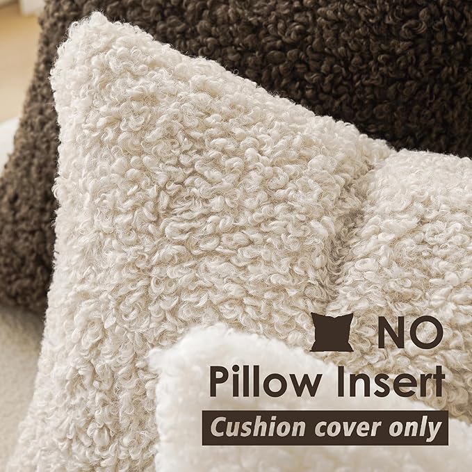 Foindtower 2 Pieces 26x26 Inch Neutral Cream, Faux Fur Throw Pillow Cover - Image 3