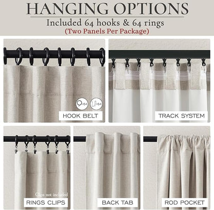 Blackout Curtains 100 Inches Extra Wide Natural Linen Curtains 84 Inch Length - Image 3