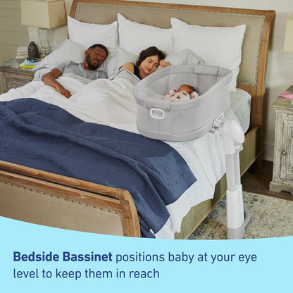 graco dreammore deluxe bedside bassinet, skyler shown in use