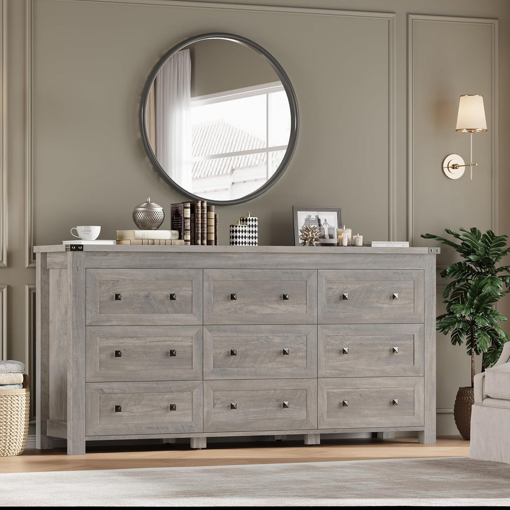 BORNOON 9-Drawer Dresser, Modern Wooden Storage Chest of Drawers, Dresser TV ...