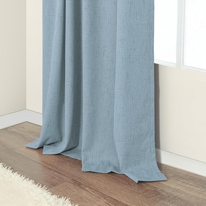 Slate Stone Blue Linen Blackout Curtains 90 Inch Long 2 Panels - Image 8
