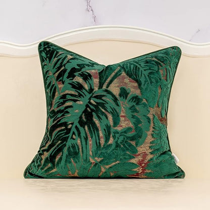 Alerfa 20 x 20 Inch Green Teal Square Maple Leaf Pillow Embroidery Cut Velvet by Alerfa