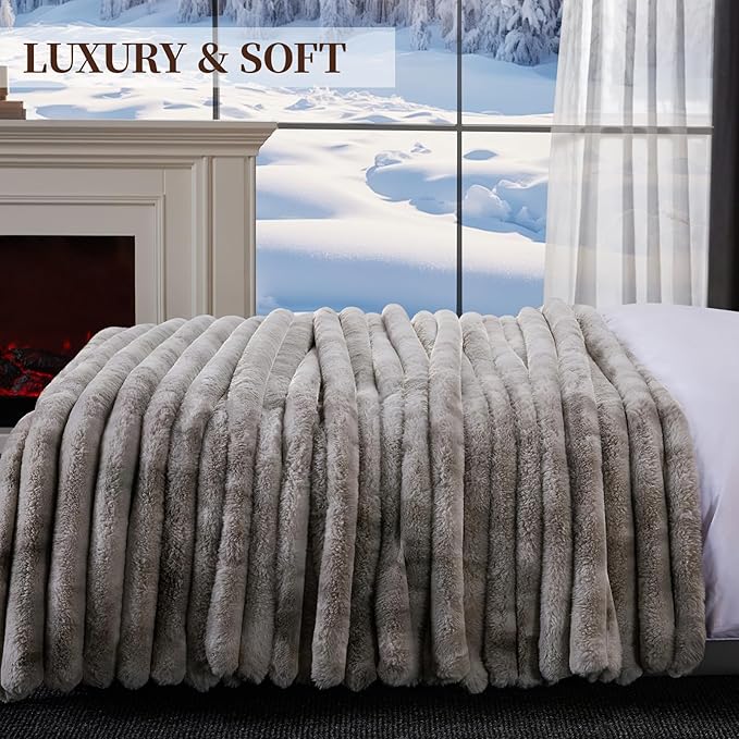 Fluffy Faux Fur Throw Blanket King Size, Thick 1000GSM Soft Cozy Throw Blankets - Image 6