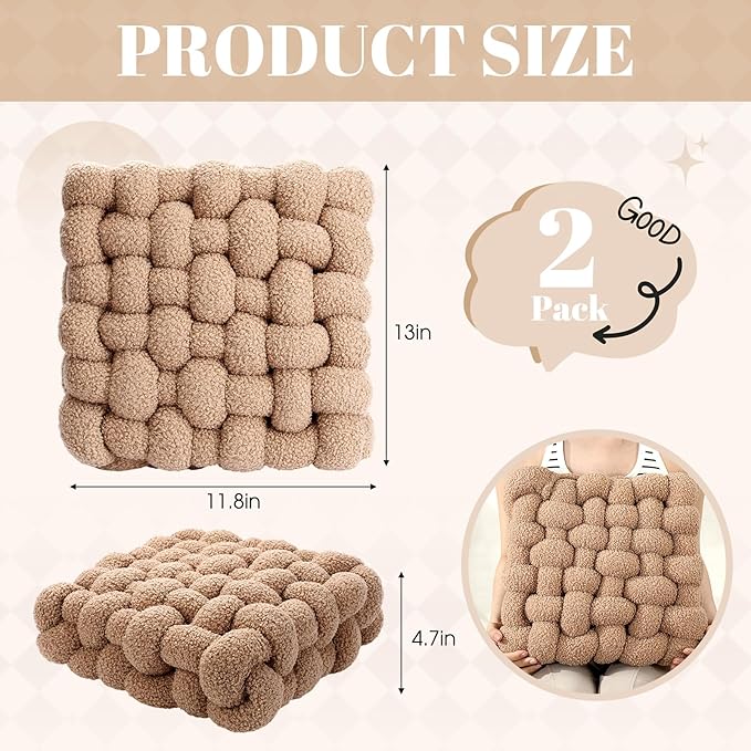 Wenqik 2 Pcs Knot Pillows Square Knotted Plush Throws Soft Accent Pillows - Image 2
