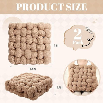Wenqik 2 Pcs Knot Pillows Square Knotted Plush Throws Soft Accent Pillows - Image 2