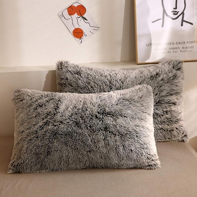 XeGe Faux Fur Throw Pillow Cases, Plush Shaggy Ultra Soft Pillow Covers by XeGe