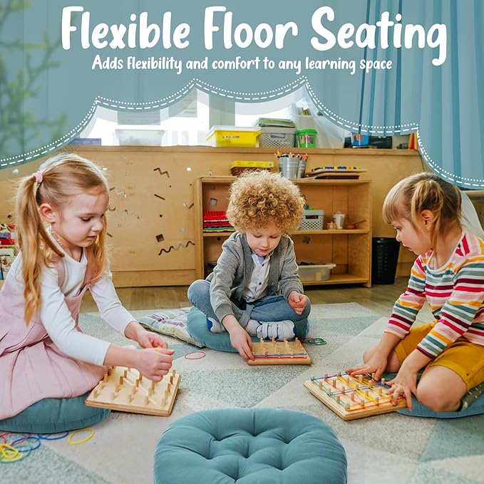 Fumete 12 Pcs Floor Pillows Cushions Seating 16 x 16 Inches Color Round Seat - Image 6