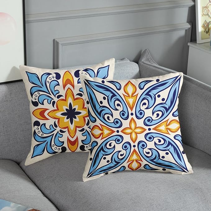 Sanwarm Throw Pillow Covers Home Decor Set of 4 Italian Mexican Ceramic - Image 4