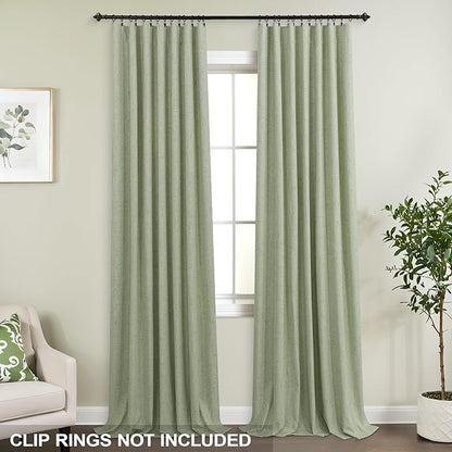 KOUFALL Back Tab Linen Blackout Curtains 92 Inches Long Light Sage - Image 4