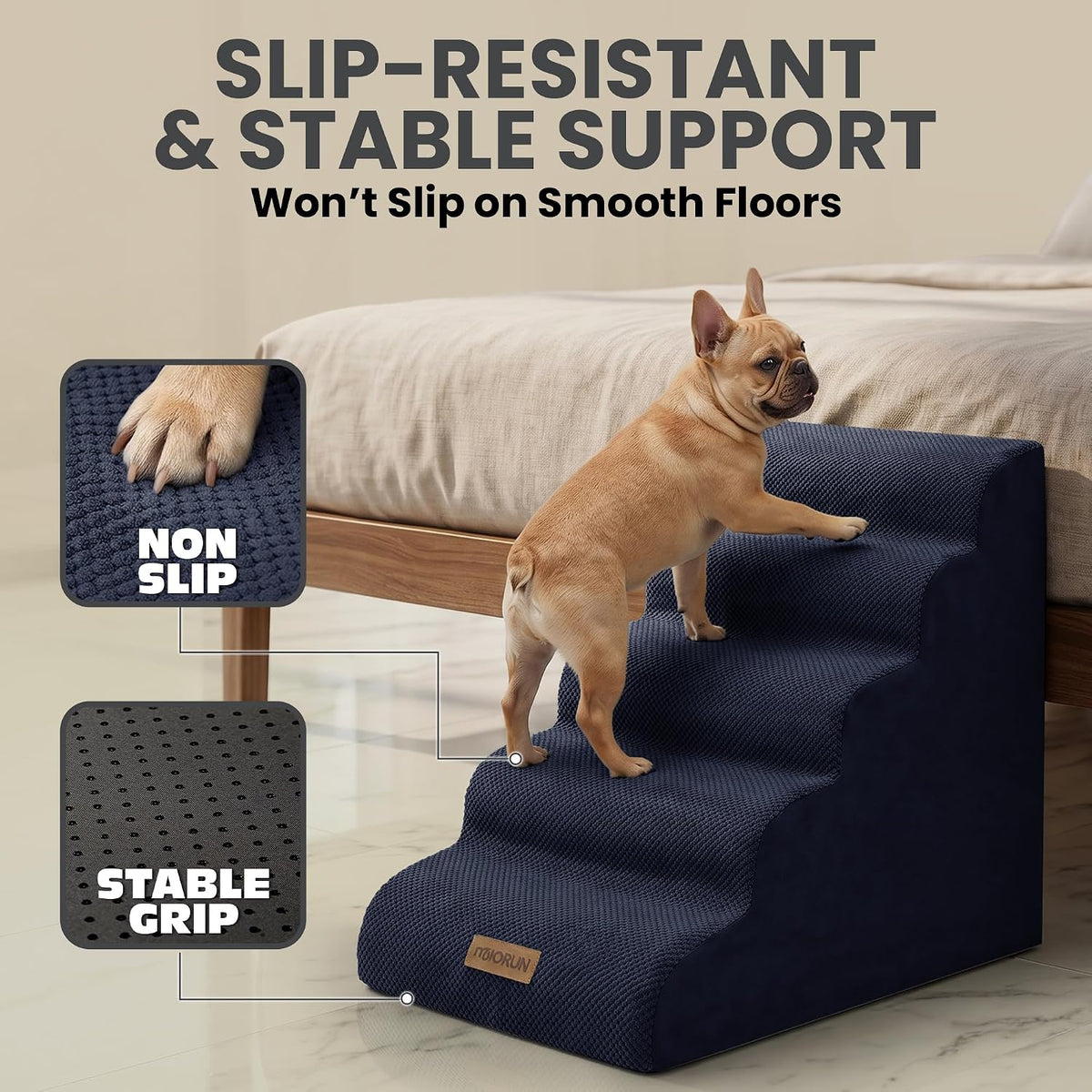 miorun dog stairs for high beds, 24.5" foam, side view