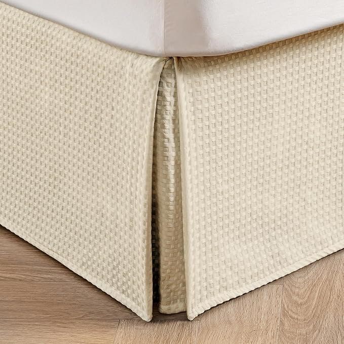 MIYE Pleated Waffle Weave Bed Skirt, Tailored Dust Ruffle 14 Inch Drop Easy Fit by MIYE