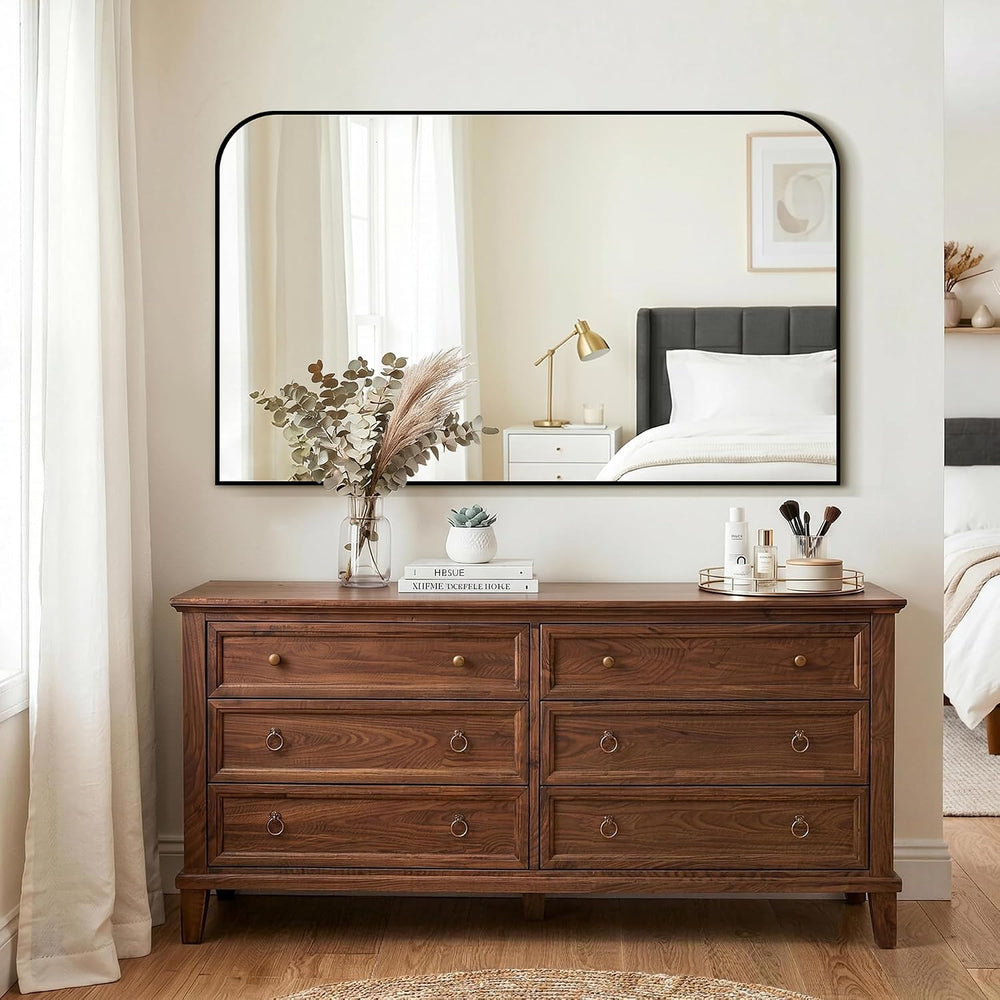 Black Bathroom Vanity Mirror 50x30 Inch, Metal Framed