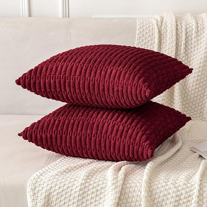 MIULEE Pack of 2 Christmas Burgundy Corduroy Decorative Pillow Covers 12x12 - Image 3