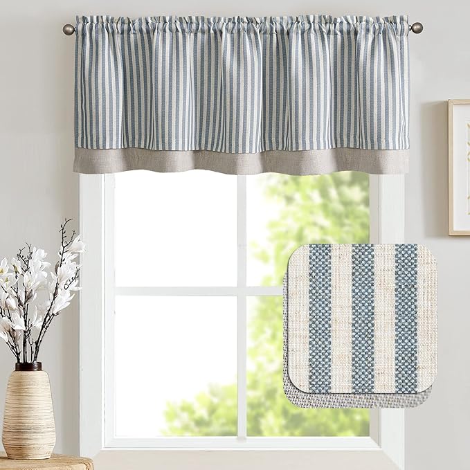 jinchan Linen Striped Valance for Windows 18 Inch Blackout Drapes for Small - Image 2