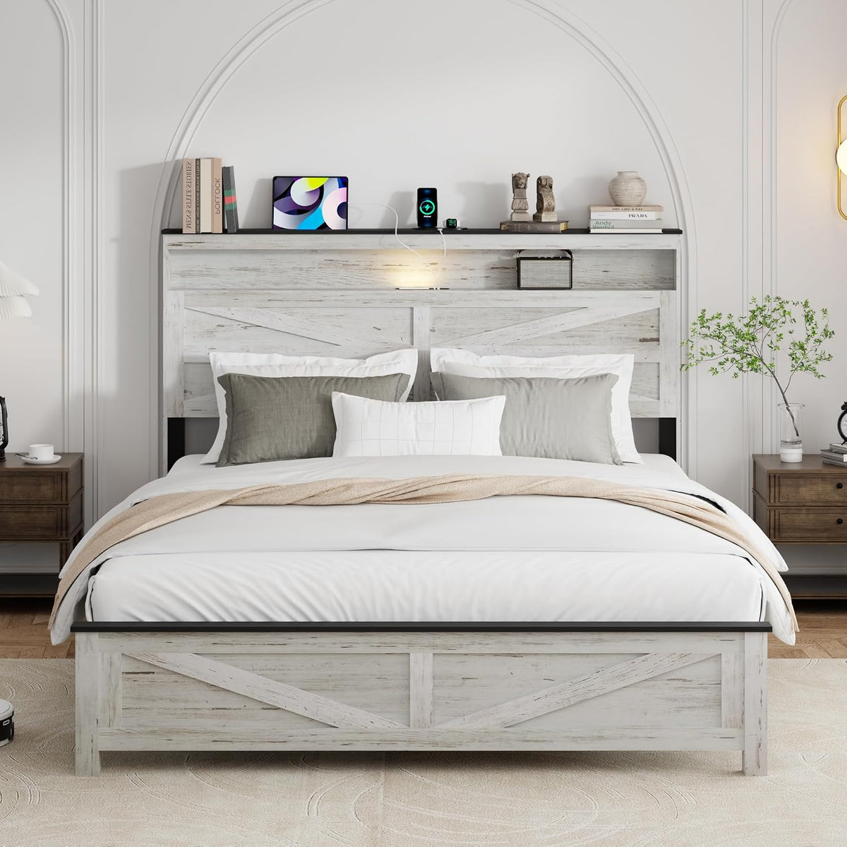 full size bed frame with headboard, rustic farmhouse, main product view
