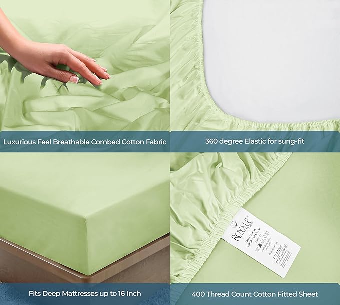 Royale Linens 400 Thread Count 100% American Grown Cotton Fitted Sheet Full Size - Image 5