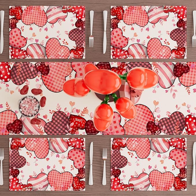 XCHI Love Hearts Valentine's Day Placemats Set of 4 Table Mats - Image 2