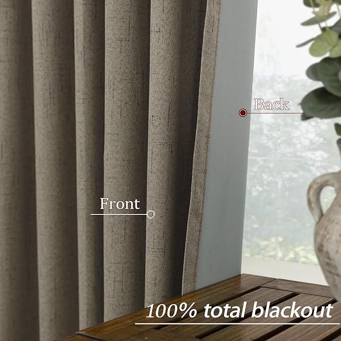 KOUFALL Taupe Light Brown Curtains 63 Inch Length Linen Blackout Pleated - Image 5