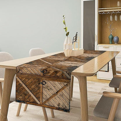 Rustic Barn Door Table Runner Retro Old Wooden Farmhouse Western Country - Image 3