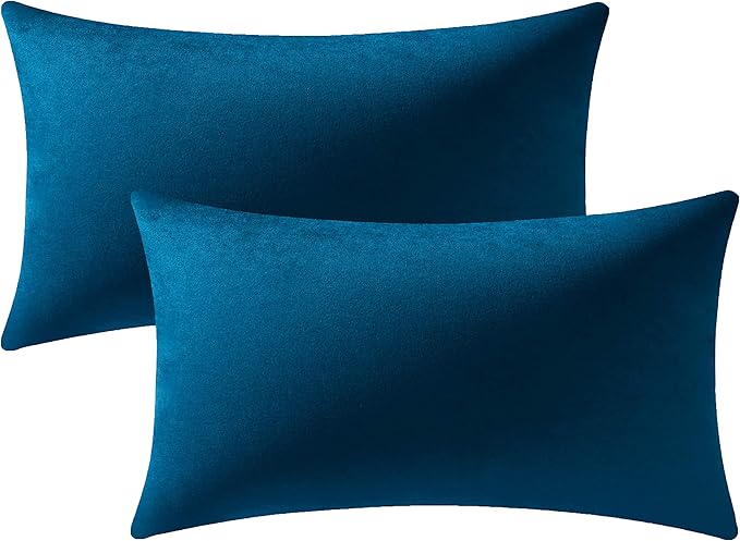Midnight Blue Throw Pillow Covers 2 Pack 12 x20 Inch Cozy Soft Velvet by DEZENE