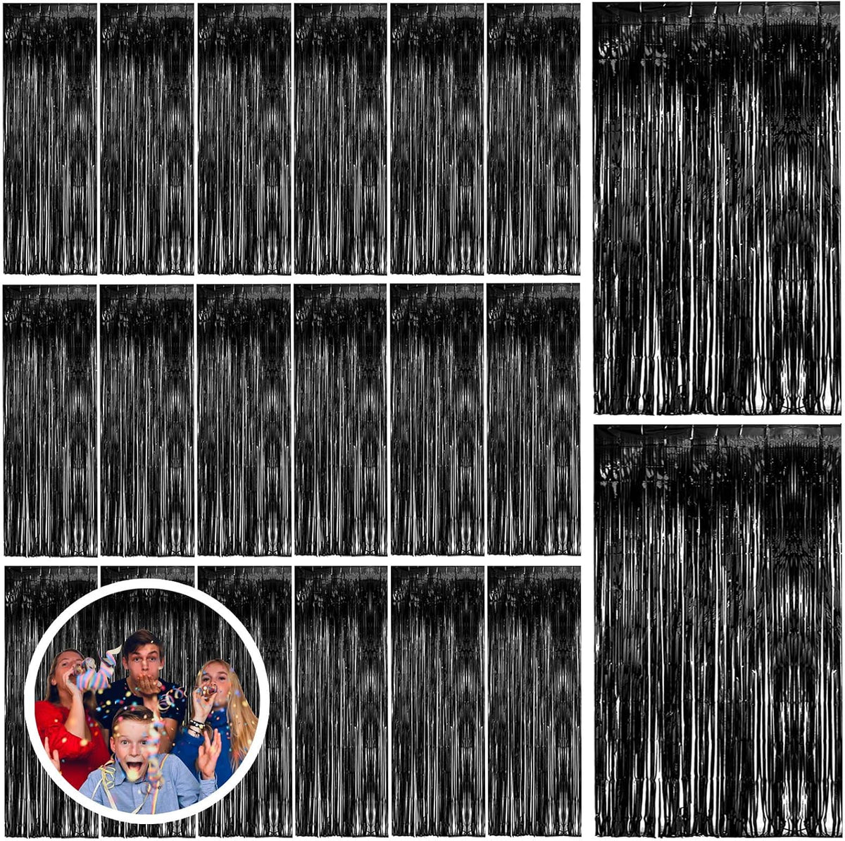 20 Pack Black Party Streamers Backdrop Tinsel Foil Fringe Curtains Halloween Party Decorations Birthday Wednesday Twilight Party Decorations Graduation Wizard Party Supplies