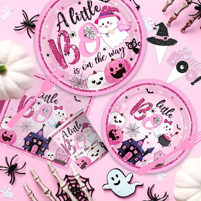 193pcs A Little Boo is On The Way Tableware Halloween Baby Shower Decorations - Image 7
