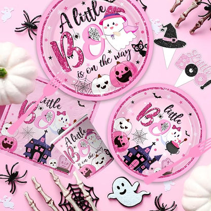193pcs A Little Boo is On The Way Tableware Halloween Baby Shower Decorations - Image 7
