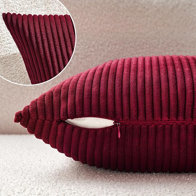 MIULEE Winter Pack of 2 Corduroy Soft Soild Decorative Square Christmas Throw - Image 6