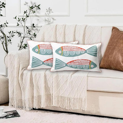 2 PCS Embroidered Throw Pillow Cover Cotton Decorative Rectangle Cushion Cases - Image 4