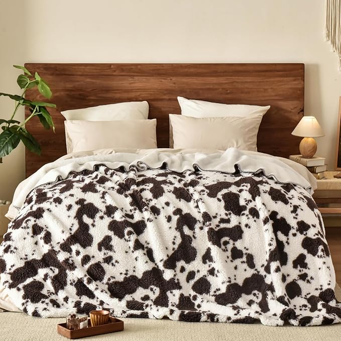PHF Cute Cow Print Sherpa Blanket Twin Size by PHF