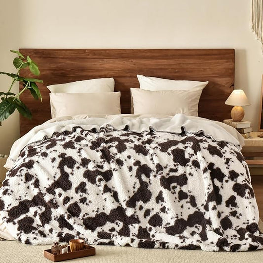 PHF Cute Cow Print Sherpa Blanket Twin Size by PHF