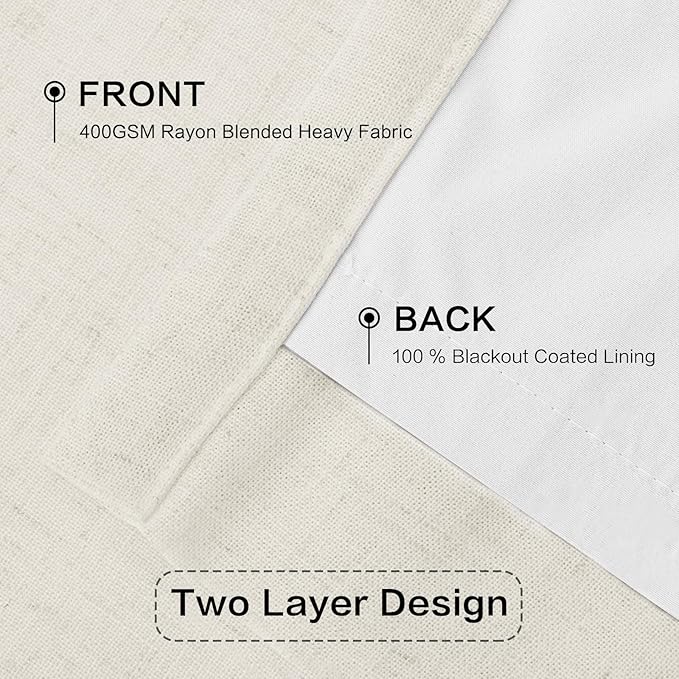 IVAPUPU Natural Linen Blend Pinch Pleated Full Blackout Curtains - Image 4