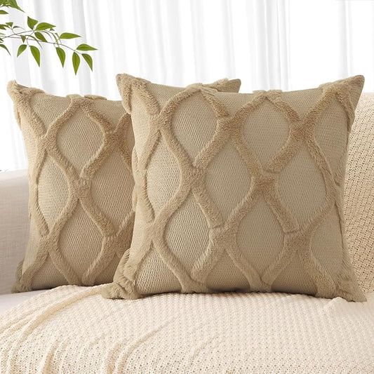 decorUhome Throw Pillow Covers 18x18 Inch Set of 2, Soft Plush Faux Fur Wool by decorUhome