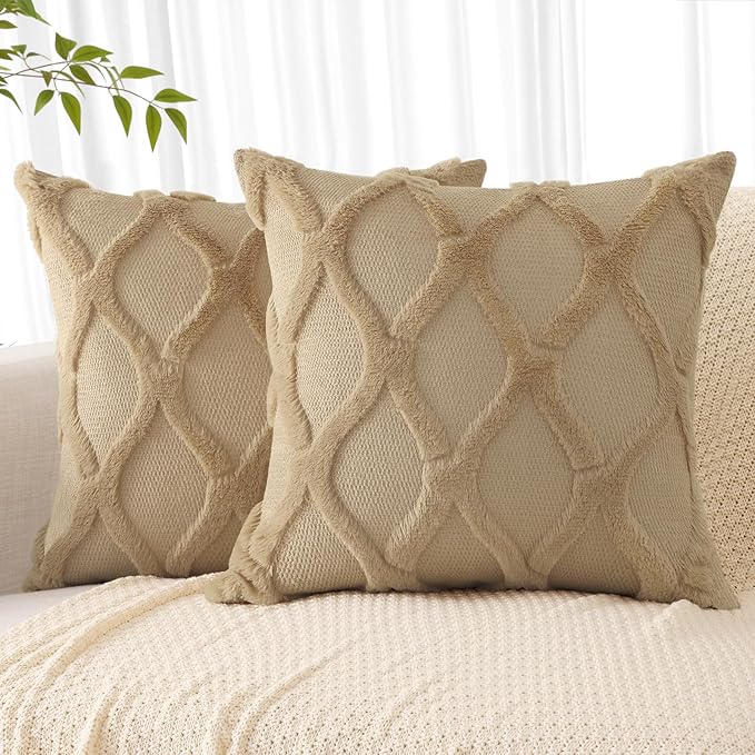decorUhome Throw Pillow Covers 20x20 Inch Set of 2, Soft Plush Faux Fur Wool by decorUhome