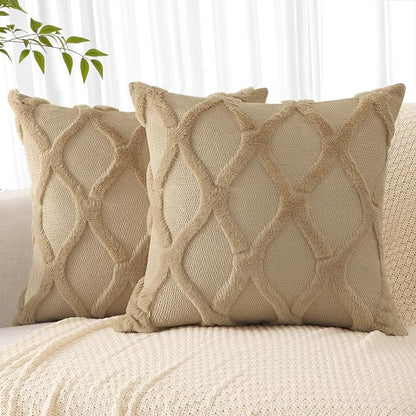decorUhome Throw Pillow Covers 20x20 Inch Set of 2, Soft Plush Faux Fur Wool by decorUhome