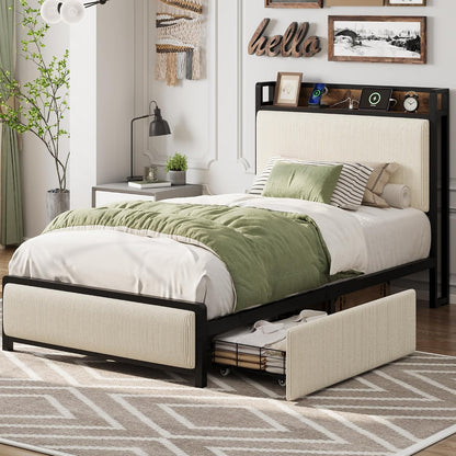 gaomon twin size bed frame with 2 drawers, close-up detail