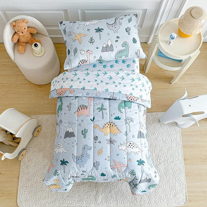 Joyreap 4 Piece Toddler Bedding Set, Cute Dinosaur on Light Blue, Ultra Soft - Image 4